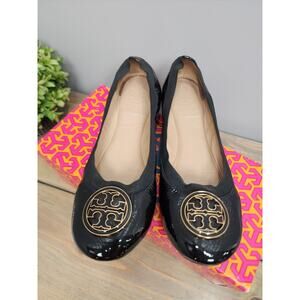 Tory Burch Black Patent Leather Caroline Ballet Flats Size 8.5